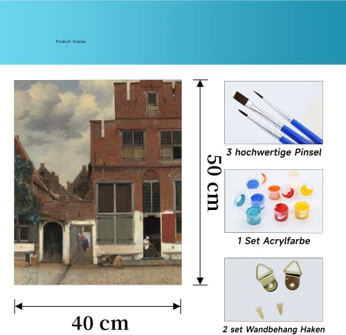 NNALEGS Pintura Por Numeros Adultos Cuadros Famosos La Callecita - Johannes Vermeer,Pintar Por Numeros Adultos Con Marco Paisajes,40X50Cm Lienzo,Acrílico,Con 3 Cepillos,A10