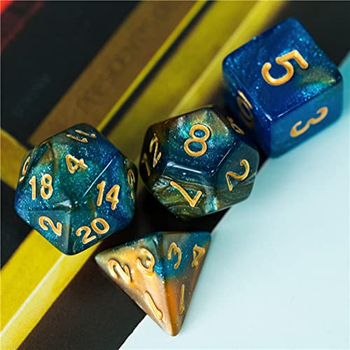 Noble Ancestry Glitter Dice Azul/Dorado poliédrico D&D dados para mazmorras y dragones y juegos de rol de mesa