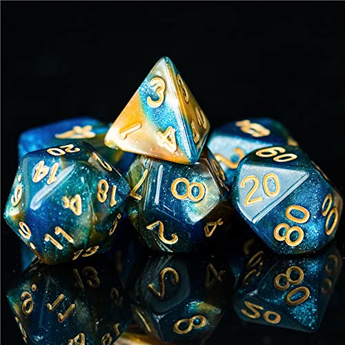 Noble Ancestry Glitter Dice Azul/Dorado poliédrico D&D dados para mazmorras y dragones y juegos de rol de mesa