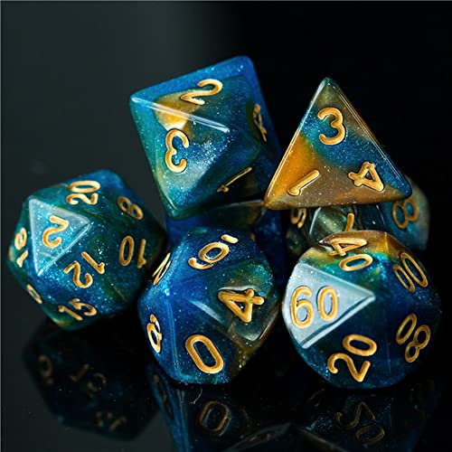 Noble Ancestry Glitter Dice Azul/Dorado poliédrico D&D dados para mazmorras y dragones y juegos de rol de mesa