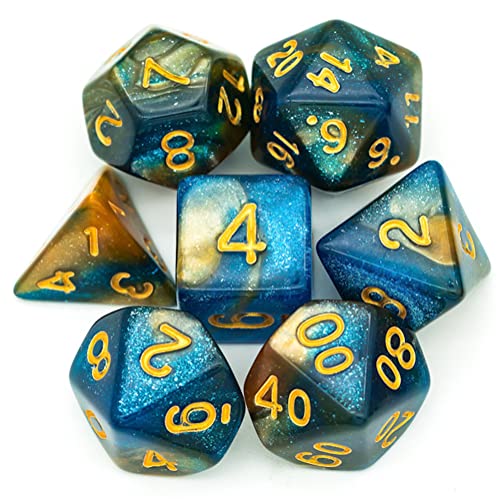 Noble Ancestry Glitter Dice Azul/Dorado poliédrico D&D dados para mazmorras y dragones y juegos de rol de mesa