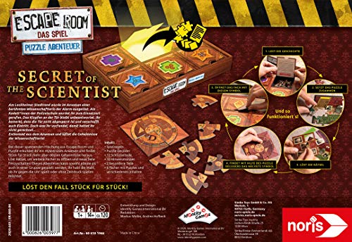 noris- Escape Room Secret of The Scientist – Puzzle Aventura – Familias y Juego de Mesa para Aficionados a los Rompecabezas, Incluye 3 Casos, a Partir de 14 años, Multicolor (606101966)