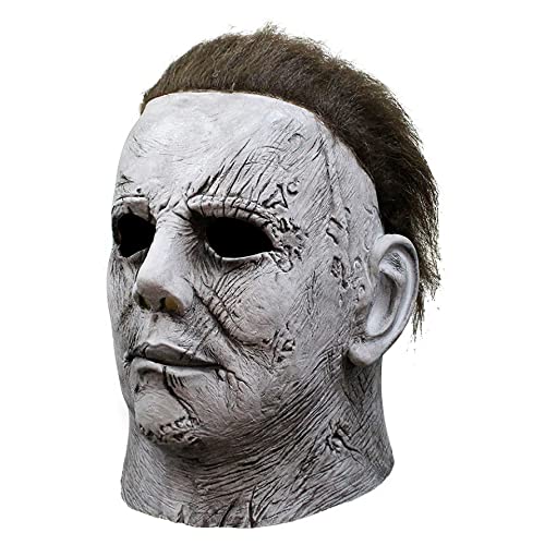 Noufun Masque pour adultes, Masque d'Halloween Original Face - 1978, Horror White Face Headgear Latex Rubber with Hair (2018A)