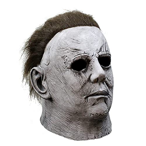 Noufun Masque pour adultes, Masque d'Halloween Original Face - 1978, Horror White Face Headgear Latex Rubber with Hair (2018A)