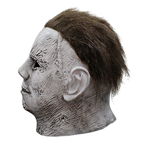 Noufun Masque pour adultes, Masque d'Halloween Original Face - 1978, Horror White Face Headgear Latex Rubber with Hair (2018A)