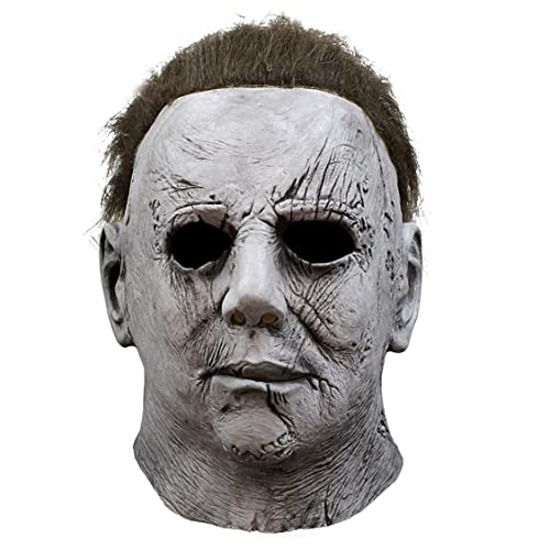 Noufun Masque pour adultes, Masque d'Halloween Original Face - 1978, Horror White Face Headgear Latex Rubber with Hair (2018A)