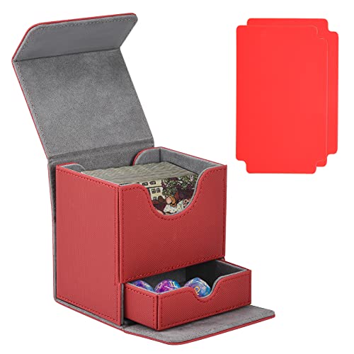 Ntmaichy Cajas de Baraja Coleccionables, Caja de Baraja para Cartas Magic The Gathering con Compartimento para Dados para 100+ Cartas, Compatible con Cartas MTG Commander/PTCG(Rojo)
