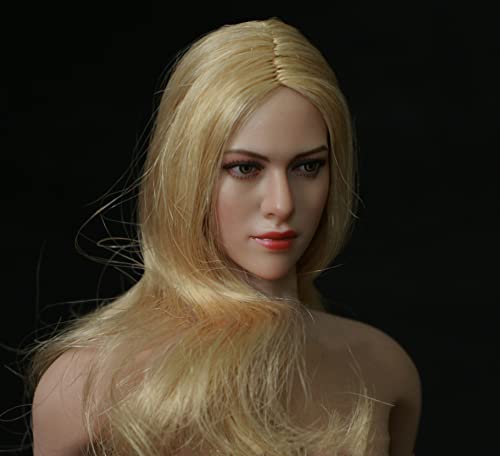 OBEST 1/6 Retrato de cabeza femenina,Piel blanca europea y americana,Adecuado para personajes de acción femeninos,Pelo rubio,Cabello medio y largo
