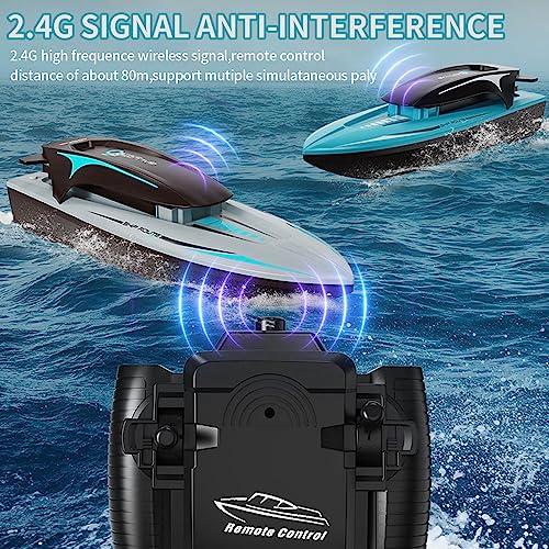 OBEST Barco teledirigido 2.4GHz, Alta Velocidad 25KM / H de RC Barco, con Luces deslumbrantes y 2 baterías anticolisión, Piscina/Lago/Estanque Regalo de Juguetes para Adultos y niños