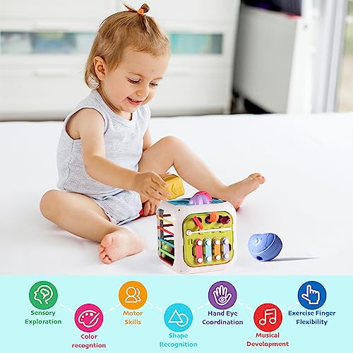 Oderra, 7 in 1 Cubo de Actividades Montessori Clasificador de Formas para Bebé, Regalos Juguetes Educativos Niñas (Cube d'activité bébé)