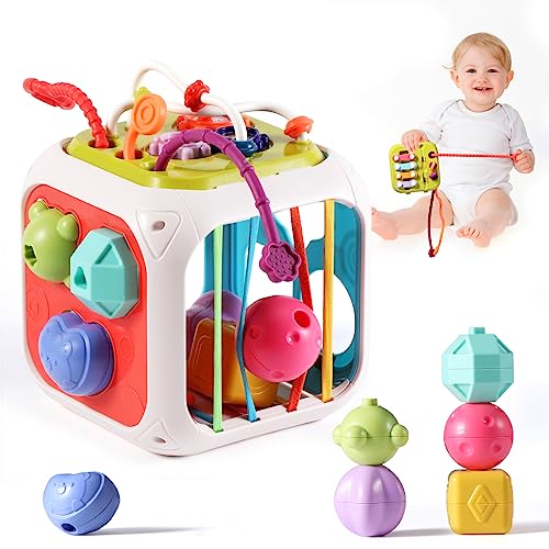 Oderra, 7 in 1 Cubo de Actividades Montessori Clasificador de Formas para Bebé, Regalos Juguetes Educativos Niñas (Cube d'activité bébé)