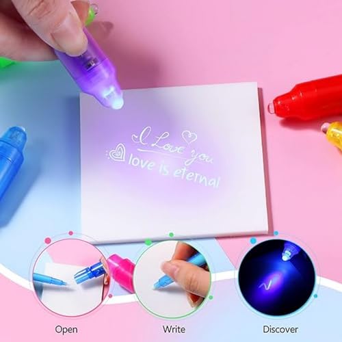 Oderra 7 Piezas Boligrafo Tinta Invisible, Boli Magico Luz Ultravioleta para Escribir mensajes secretos y niños fiestas | Regalos Fiesta Cumpleaños Infantil