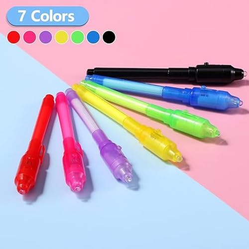 Oderra 7 Piezas Boligrafo Tinta Invisible, Boli Magico Luz Ultravioleta para Escribir mensajes secretos y niños fiestas | Regalos Fiesta Cumpleaños Infantil