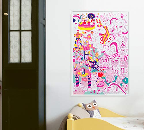 Omy Póster gigante para colorear, Lily The Unicornio, 40 x 28 pulgadas, diversión creativa y juego para niños, adultos y toda la familia.