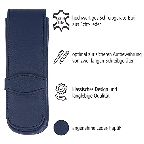 Online - Funda de piel para 2 bolígrafos, color azul