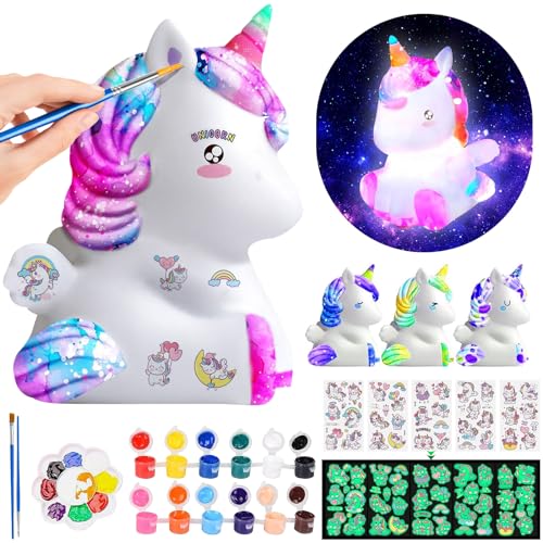 ONLYFUN Set de pintura de unicornio DIY - lámpara de unicornio 3D para pintar y utilizar como luz nocturna, juguete ideal y obsequio para niños de 3 a 12 años