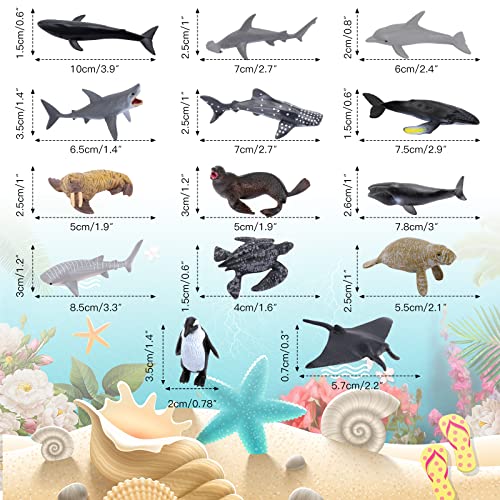 OOTSR14 Piezas Mini Figuras de Animales Marinos, 1-2” Océano Fuguetes de Animales Marinos Realistas de Plástico para Niños Fiesta Educativa Cake Topper