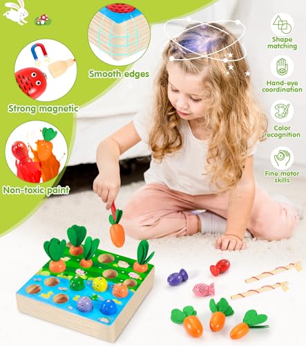 Ophy Juguetes Niños 2 Años |Juguetes de Juego de Pesca de Educativos Montessori 2 Años Magnéticos de Madera Juguetes Clasificación de Zanahorias Regalo Bebés para 2 3 4 Años Niños Niñas 235/55 ZR19