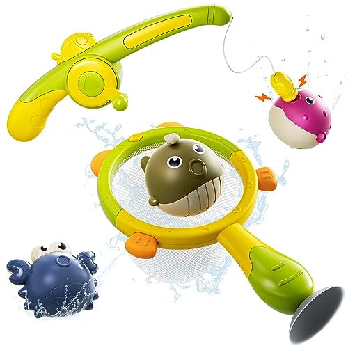 OR OR TU Juguetes Bañera Bebe, Juego de Pesca Magnético con Red, Juguetes Piscina Agua Niños 18 Meses 2 3 4 5 6 Años Juguetes de Baño para Bebes Regalo