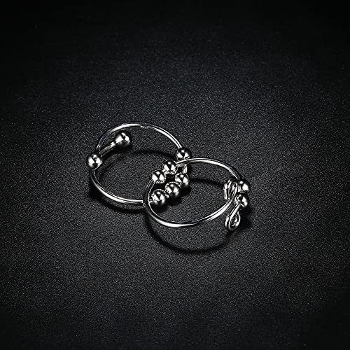 ORAZIO Anillos Antiestrés para la Ansiedad con Cuentas de Plata de Ley 925 Ajustable Antiansiedad Anillo de Dedo para Aliviar el Estrés Spinner Anillos Regalo para Mujeres Niñas Sus Hombres