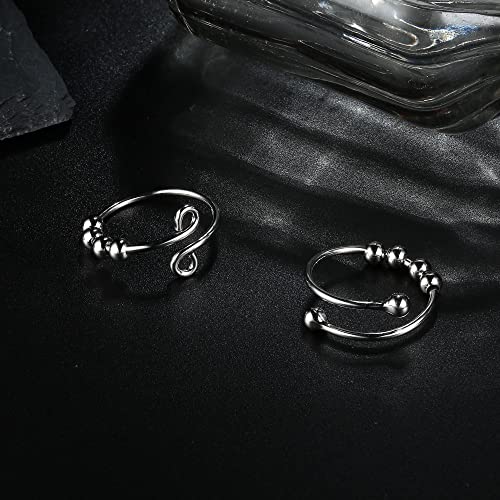 ORAZIO Anillos Antiestrés para la Ansiedad con Cuentas de Plata de Ley 925 Ajustable Antiansiedad Anillo de Dedo para Aliviar el Estrés Spinner Anillos Regalo para Mujeres Niñas Sus Hombres