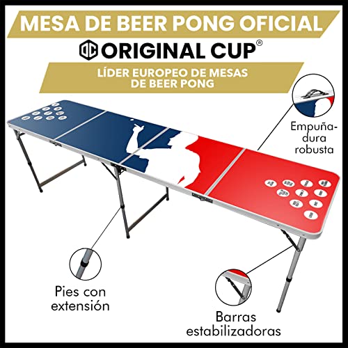 Original Cup® - Mesa Oficial de Beer Pong, Plegable y Transportable con Revestimiento Impermeable Anti Rayos - Aprobada para Torneos de Beer Pong - Juego de Beber para Fiestas Divertidas