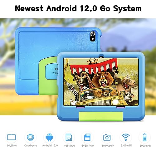 OUZRS Tablet Niños Octa Core Tablet para Niños 10 Pulgadas 4GB RAM + 64GB ROM Kids Tablet con Control Parental Youtube Netflix, Cámara Dual,1920x1200 HD IPS,6000mAh,WiFi,Kid-Proof Funda Tablet (Azul)