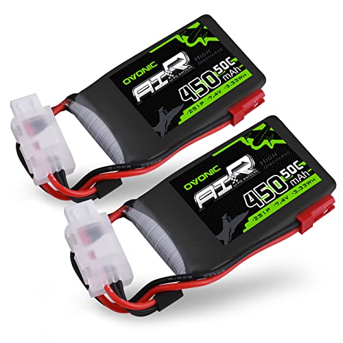 OVONIC Lipo RC batería 2pcs 7.4V 450mAh 50C 2S con Conector JST para Emax Babyhawk Doinker Moskito Mico RC Heli 250 Helicóptero Pequeño Avión Micro FPV Racing Drone Quadcopter