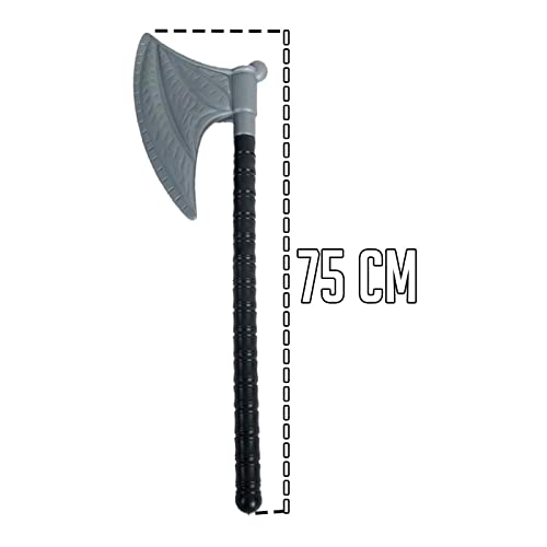 Pack de 2 hachas Vikingas - Fabricación en plástico - Apto para jóvenes – Complementos para Carnaval, Halloween y Celebraciones - 75 cm de Altura - Color Gris