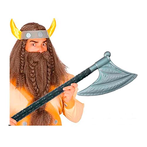 Pack de 2 hachas Vikingas - Fabricación en plástico - Apto para jóvenes – Complementos para Carnaval, Halloween y Celebraciones - 75 cm de Altura - Color Gris