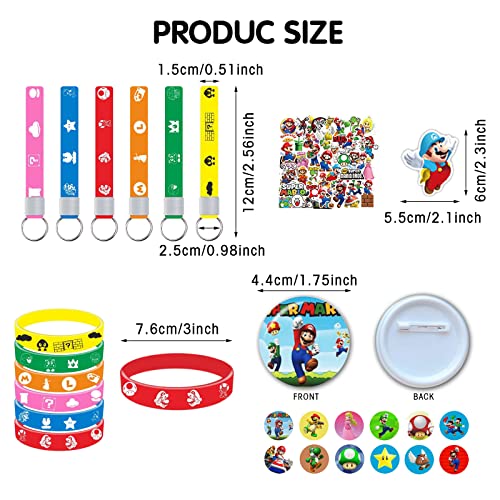 PaCum 86 pcs Super Malirio Favores de Fiesta,Malirio Cumpleaños,Malirio Decoración Cumpleaños,Incluir Llavero,Pegatinas,Pulsera de Goma,Broche Redondo,Favores de Fiesta de Adecuado para Niños