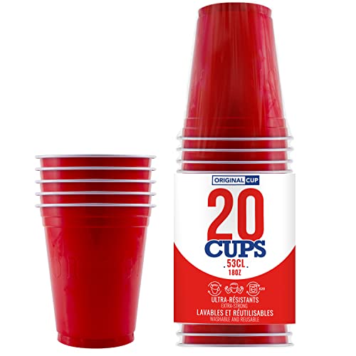 Paquete de 20 Copas Rojas Originales Oficiales | 53cl Copas Americanas Rojas | Vasos de plástico reutilizables | Lavado a mano ya máquina | OriginalCup®