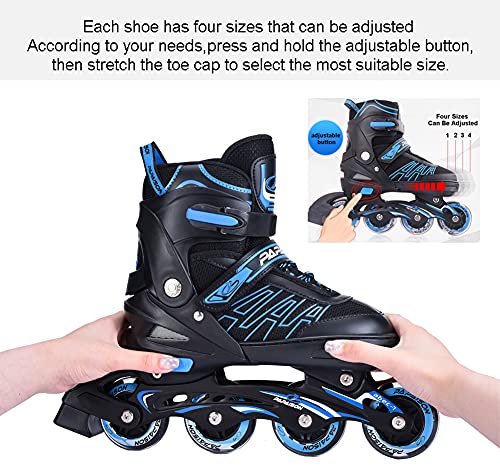 Patines en Linea Ajustables con Ruedas Luminosas Inline Skates/Rollerblade, Profesionales para Adultos y Niñas y Niños (L, Azul)