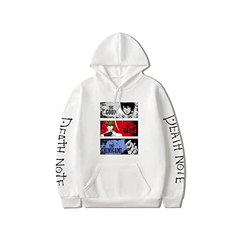 Patrón de anime Death Note Sudadera con capucha 3D Anime Cosplay Disfraz Deportes Casual Camisa Pullover Top Suelto Cordón Pullover, blanco, L