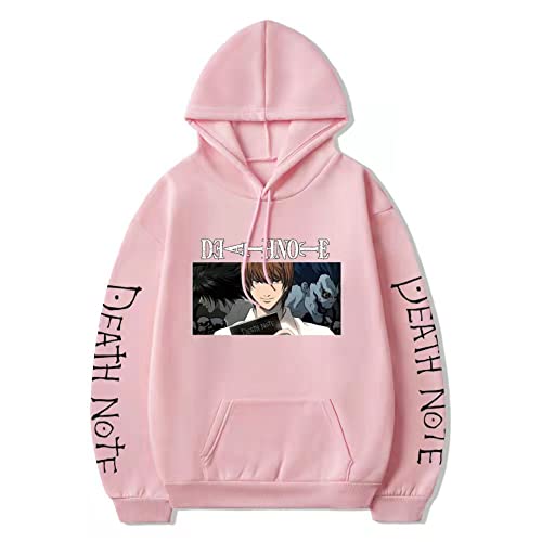 Patrón de anime Death Note Sudadera con capucha 3D Anime Cosplay Disfraz Deportes Casual Camisa Pullover Top Suelto Cordón Pullover, rosa, XL