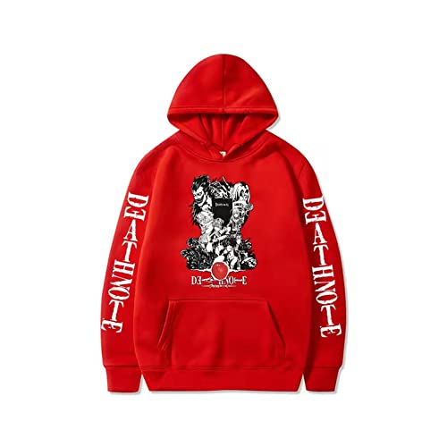 Patrón de anime Death Note Sudadera con capucha 3D Anime Cosplay Disfraz Deportes Casual Camisa Pullover Top Suelto Cordón Pullover, rosso, XS