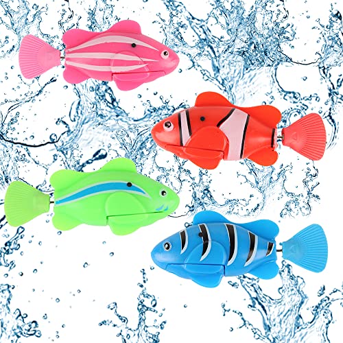 Peces Robot*4pcs, Pez Robot Juguetes, Peces de Juguete para Bañera, Pez Payaso Electronico, Peces Artificiales Acuario, Peces Artificiales Movimiento, Baño de Peces de Juguete, Estilo Aleatorio