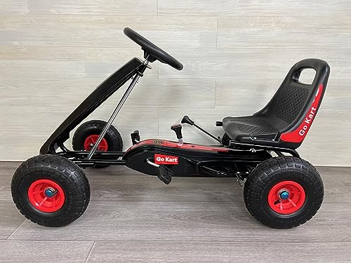 PEKECARS Kart a Pedales GC001 Color Negro, con Ruedas neumáticas, Asiento Ajustable, piñon Libre y Palanca de Freno