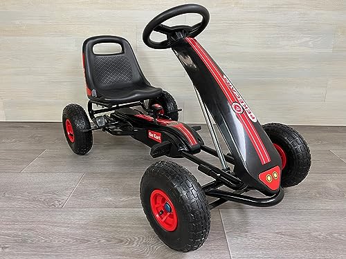 PEKECARS Kart a Pedales GC001 Color Negro, con Ruedas neumáticas, Asiento Ajustable, piñon Libre y Palanca de Freno