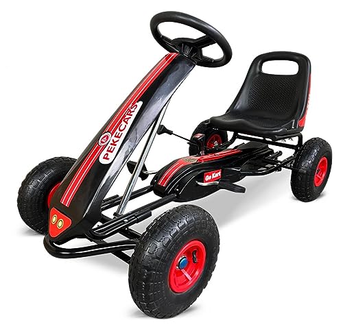 PEKECARS Kart a Pedales GC001 Color Negro, con Ruedas neumáticas, Asiento Ajustable, piñon Libre y Palanca de Freno