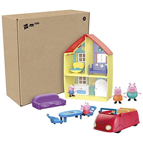 Peppa Pig - Peppa’s Adventures - La casa de la familia de Peppa - Incluye playset, auto con sonidos, 4 figuras, 6 accesorios - Edad: 3 años en adelante, Exclusivo en Amazon