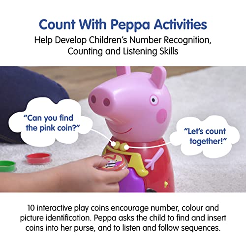 Peppa Pig PP11 Peppa Juguete para niños - Aprendizaje Interactivo y Desarrollo Infantil, reconocimiento de Colores y números, Contar y Escuchar, Incluye 10 Monedas Divertidas, 3+ años, Individual,