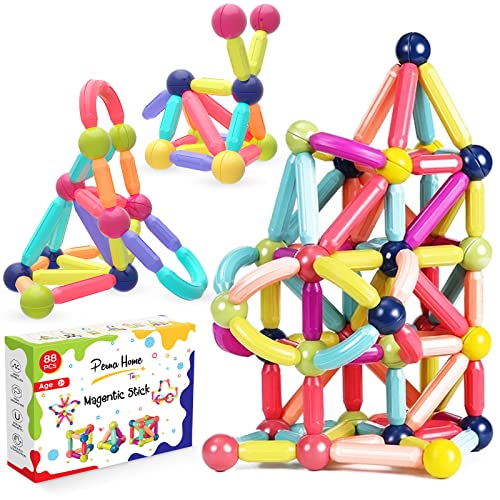 PERNA HOME Juego Imanes para Construcciones Magneticas Niños, Escuadras Magneticas, Juego de Imanes para Niños Magnetic Blocks Juego Educativo (88 Piezas Magnéticas)