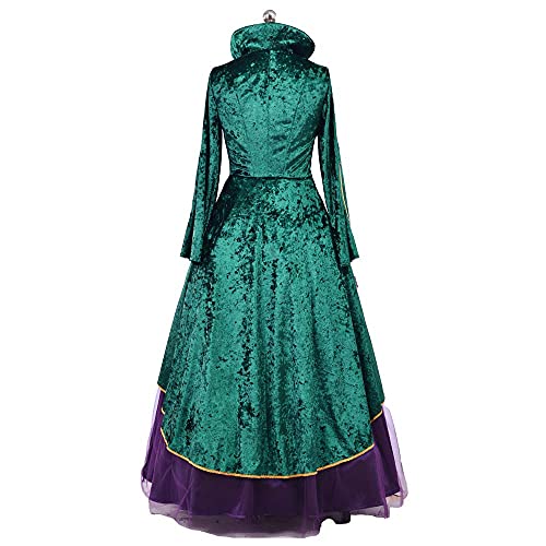 PGY Hocus Pocus Cosplay Mujeres Winifred Sanderson Vestido Halloween Bruja Cosplay Traje Plus Tamaño Vestido 3XL, Verde Oscuro y Púrpura