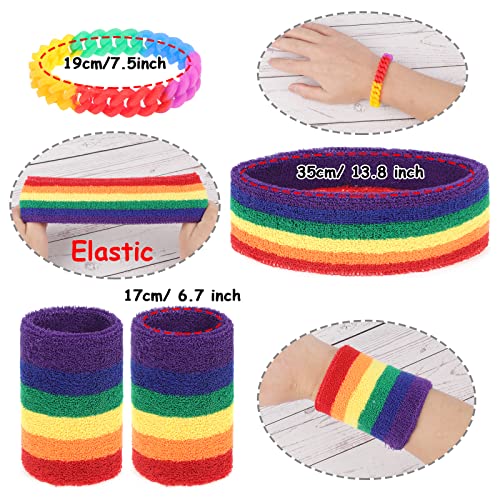 PHOGARY Juego de Capa de Bandera del Orgullo Gay LGBTQ de 6 Piezas, Que Incluye Bandera, Diadema de Arco Iris, Pulseras, Gafas de Sol, Pulsera para Festivales del Orgullo Gay, Desfile del Orgullo