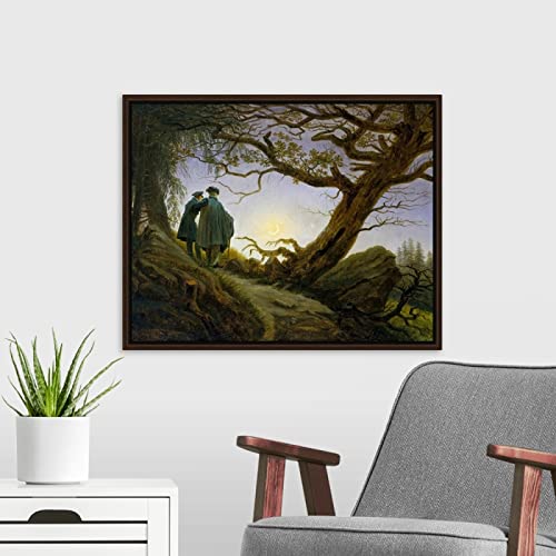 Pintar por Numeros Adultos, DIY Pintura por números con Pinceles y Pinturas- Decoraciones, DPinturas para el Hogar — Dos hombres contemplando la luna, por Caspar David Friedrich