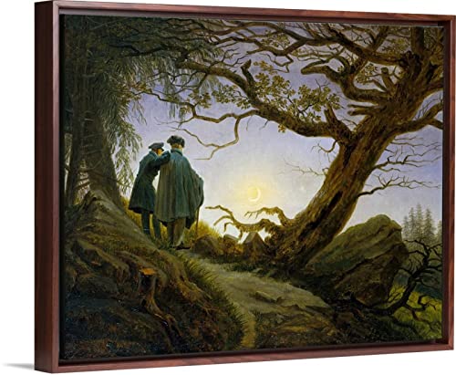 Pintar por Numeros Adultos, DIY Pintura por números con Pinceles y Pinturas- Decoraciones, DPinturas para el Hogar — Dos hombres contemplando la luna, por Caspar David Friedrich