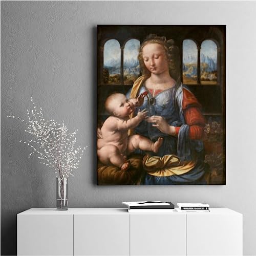 Pintura Por Numeros Adultos Paisajes Con Marco - Cuadros Famosos Leonardo Da Vinci - La Virgen Y El Niño Con Santa Ana - 40X50Cm Lienzo Pintar Por Numeros Niños,H19