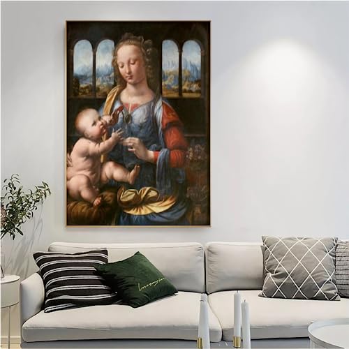 Pintura Por Numeros Adultos Paisajes Con Marco - Cuadros Famosos Leonardo Da Vinci - La Virgen Y El Niño Con Santa Ana - 40X50Cm Lienzo Pintar Por Numeros Niños,H19