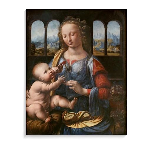 Pintura Por Numeros Adultos Paisajes Con Marco - Cuadros Famosos Leonardo Da Vinci - La Virgen Y El Niño Con Santa Ana - 40X50Cm Lienzo Pintar Por Numeros Niños,H19